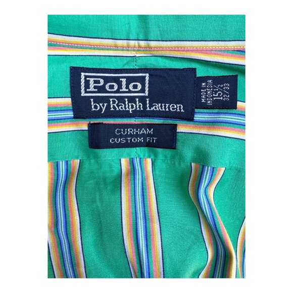 Polo By Ralph Lauren Curham Custom Fit Green Striped Mens Shirt Size 15 1/2 32/3 - Picture 5 of 8